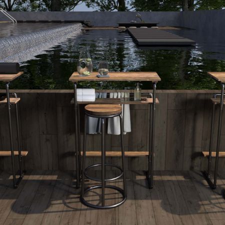 Industrial Pipe Outdoor Single Solid Wood Bar Table Chair Set - Industrial Pipe Outdoor Single Solid Wood Bar Table Chair Set